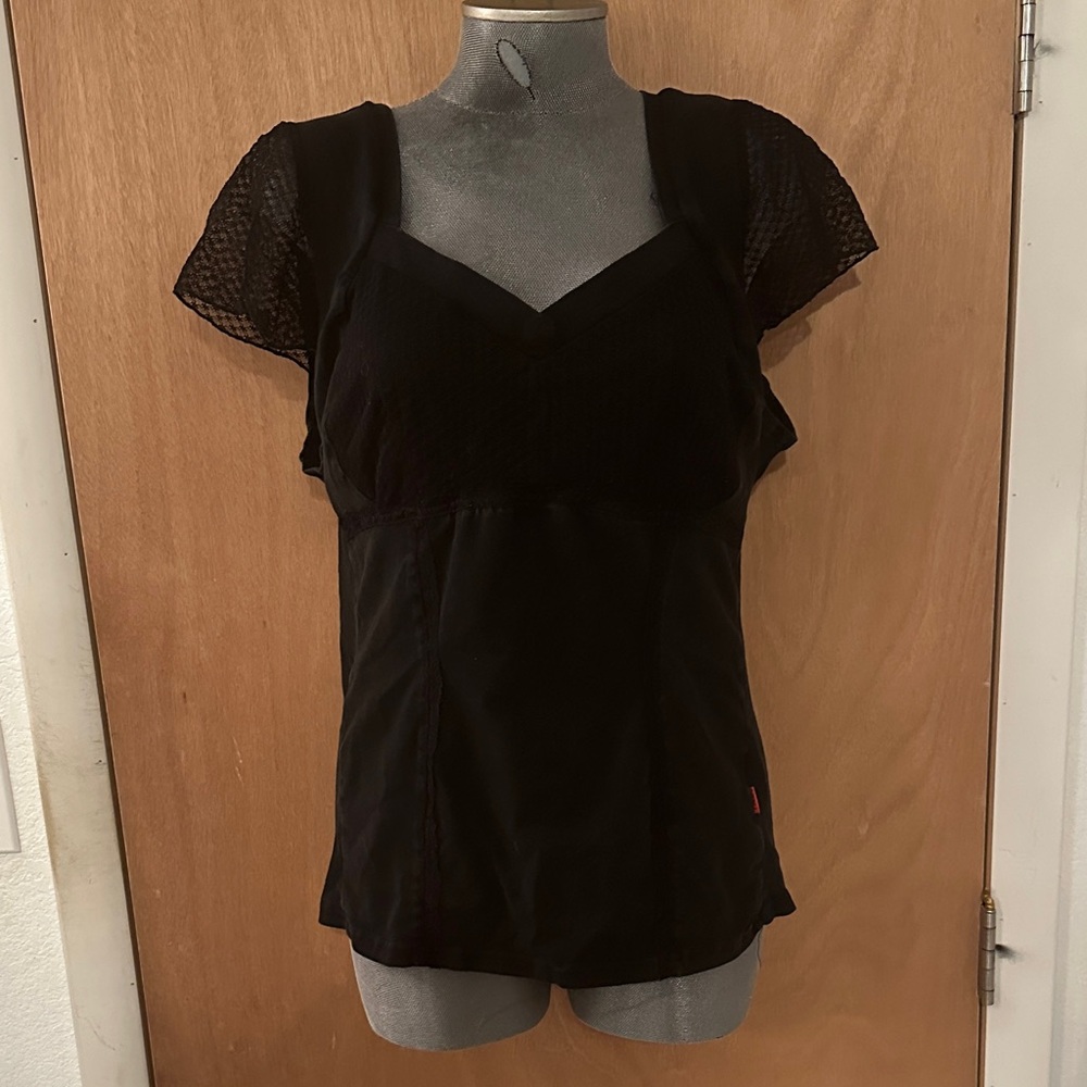 Tripp NYC Black Mesh Sleeve Blouse